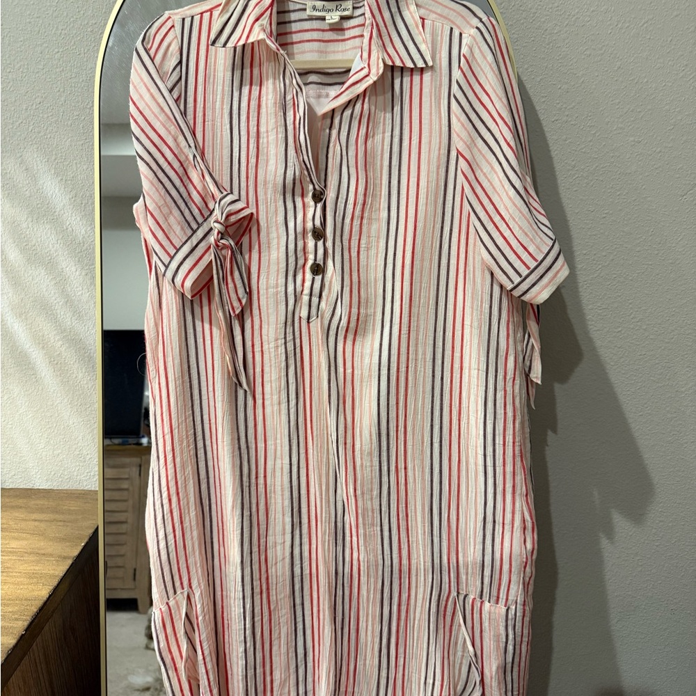 Striped Midi Dress in Red and White